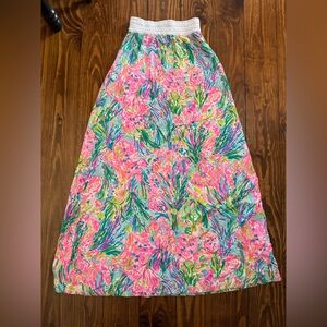 Lilly Pulitzer Pink Floral Maxi Skirt with Multicolor Tropical Print